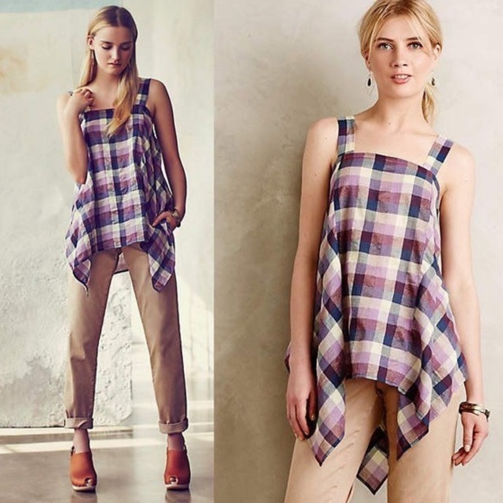 Holding Horses Plaid Purple Trapeze Top Sz Medium